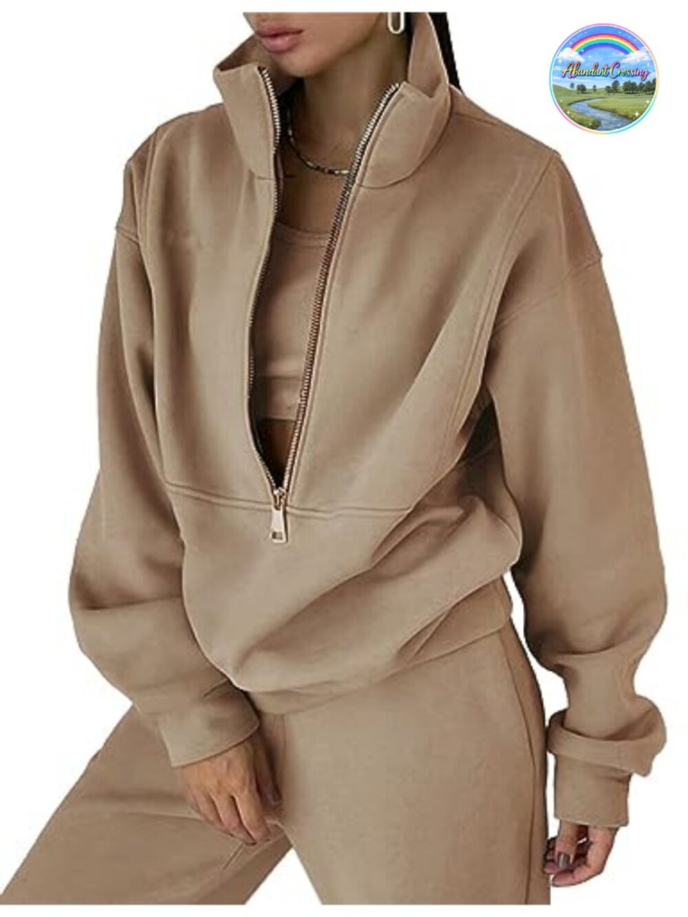 Women's Fleece 2 Piece Sweatsuit Half Zip Thumbhole Jogger Set